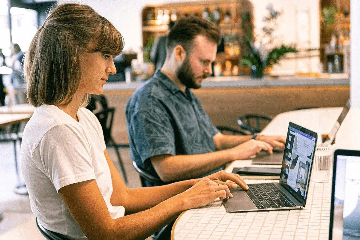 Team working on laptop